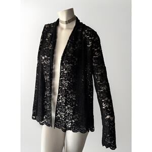 INC Lace Sheer Cardigan Y2K Long Sleeve Medium Scalloped Edges Whimsigoth